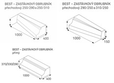 BEST ZASTÁVKOVÝ OBRUBNÍK přechodový pravý přírodní 310/250 - 1000- 400/150mm